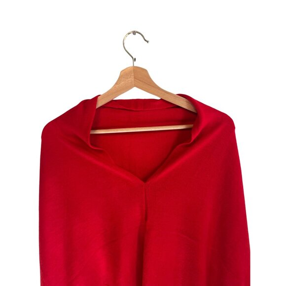 Red Poncho Shawl 100% Acrylic Women's Wrap One Size Blouse Top - Picture 2 of 4